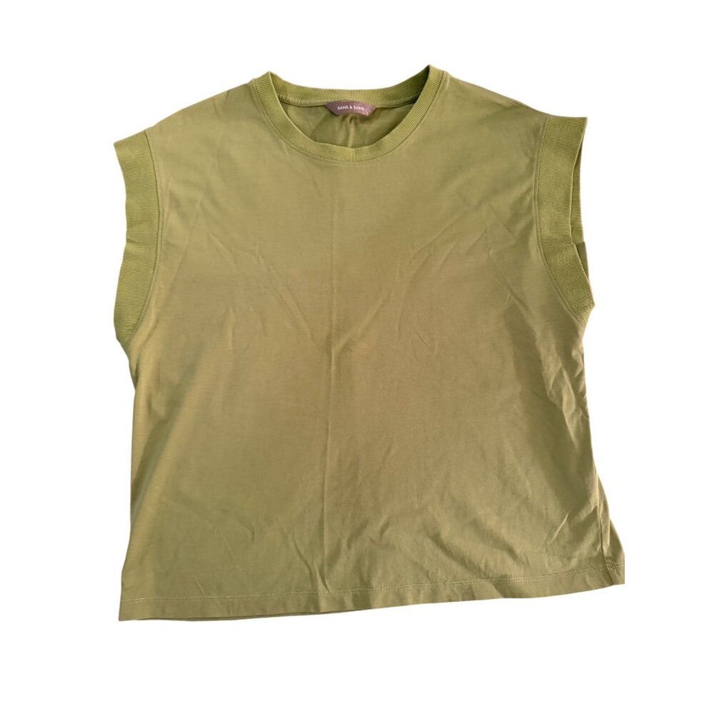 Sans & Sans Womens Sleeveless Top Size Small Green Cotton Relaxed Boxy Casual